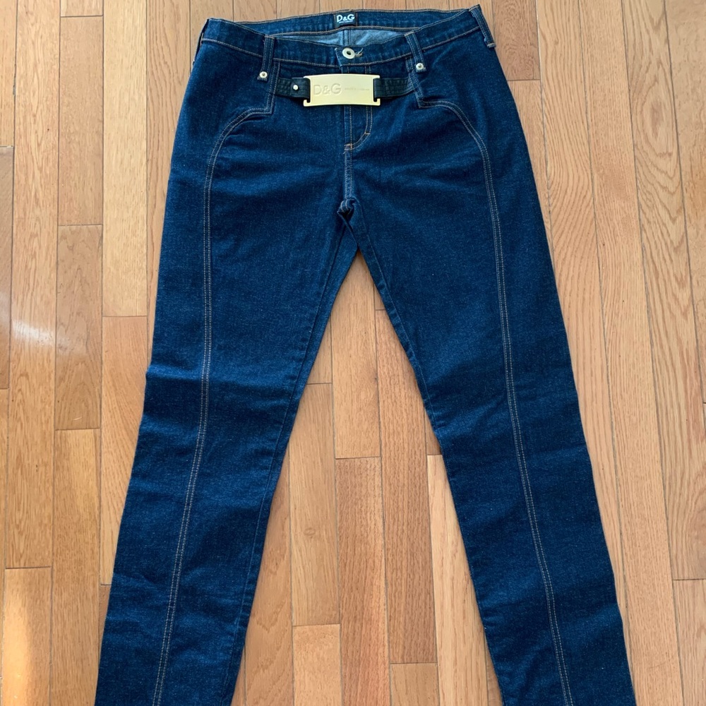D&G Dolce Gabbana Dark Denim w/Golden Leather Belt